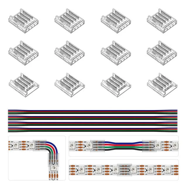 12pcs Transparent Solderless Cover Connector 15cm Wire for FCOB DIM CCT RGB WS2812B WS2811 WS2815 5050 RGBW RGBCCT SMD LED