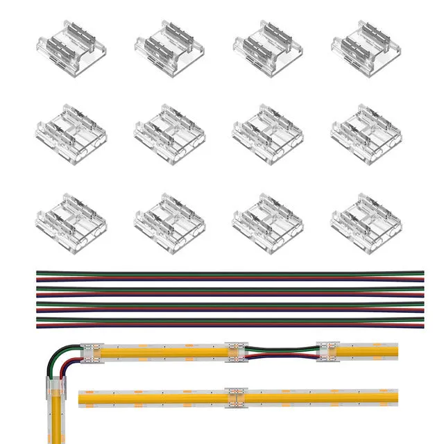 12pcs Transparent Solderless Cover Connector 15cm Wire for FCOB DIM CCT RGB WS2812B WS2811 WS2815 5050 RGBW RGBCCT SMD LED