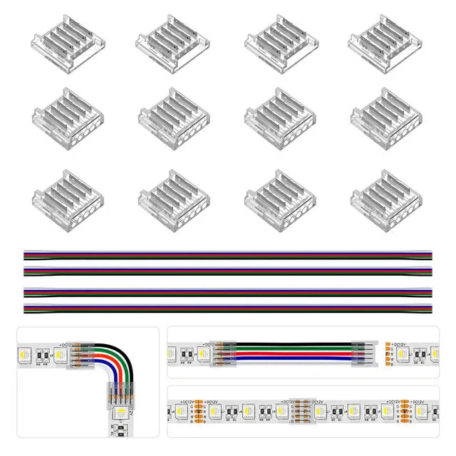 12pcs Transparent Solderless Cover Connector 15cm Wire for FCOB DIM CCT RGB WS2812B WS2811 WS2815 5050 RGBW RGBCCT SMD LED