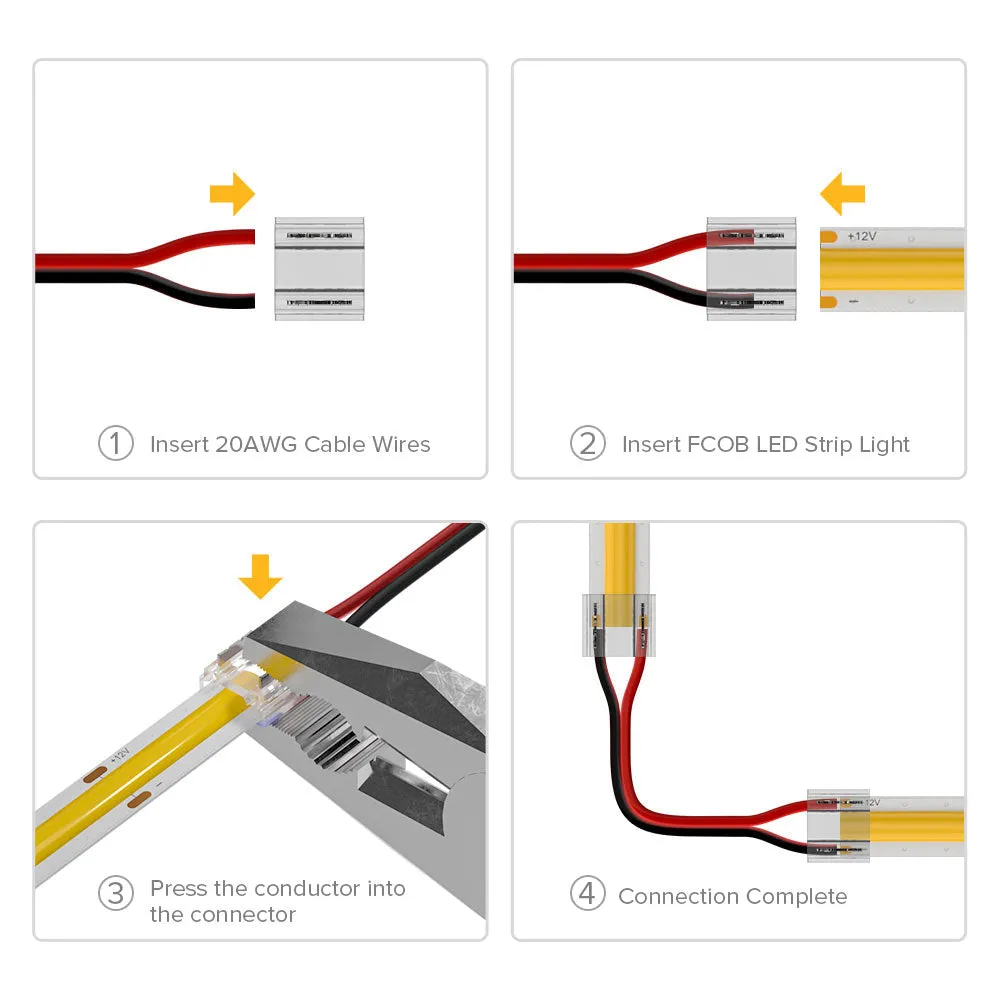 12pcs Transparent Solderless Cover Connector 15cm Wire for FCOB DIM CCT RGB WS2812B WS2811 WS2815 5050 RGBW RGBCCT SMD LED