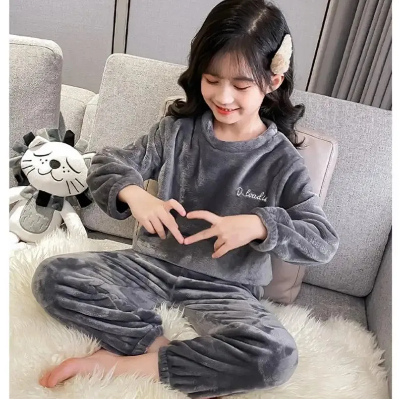 2024New Winter Pajamas Set Kids Baby Boys&Girls Thicken Flannel Toddler Child Warm Sleepwear Children Homewear Suit 2-10Y