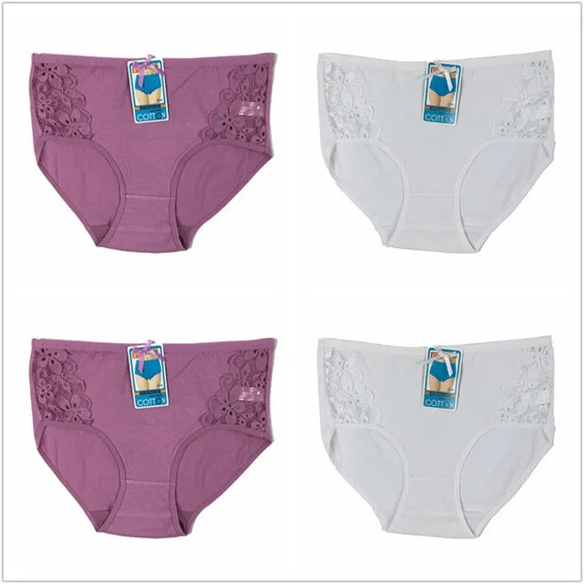 4PCS/lot Women Briefs Cotton Sexy Panty Lace Panties Underwear Ladies Underpants Large Size XXXL 4XL 5XL