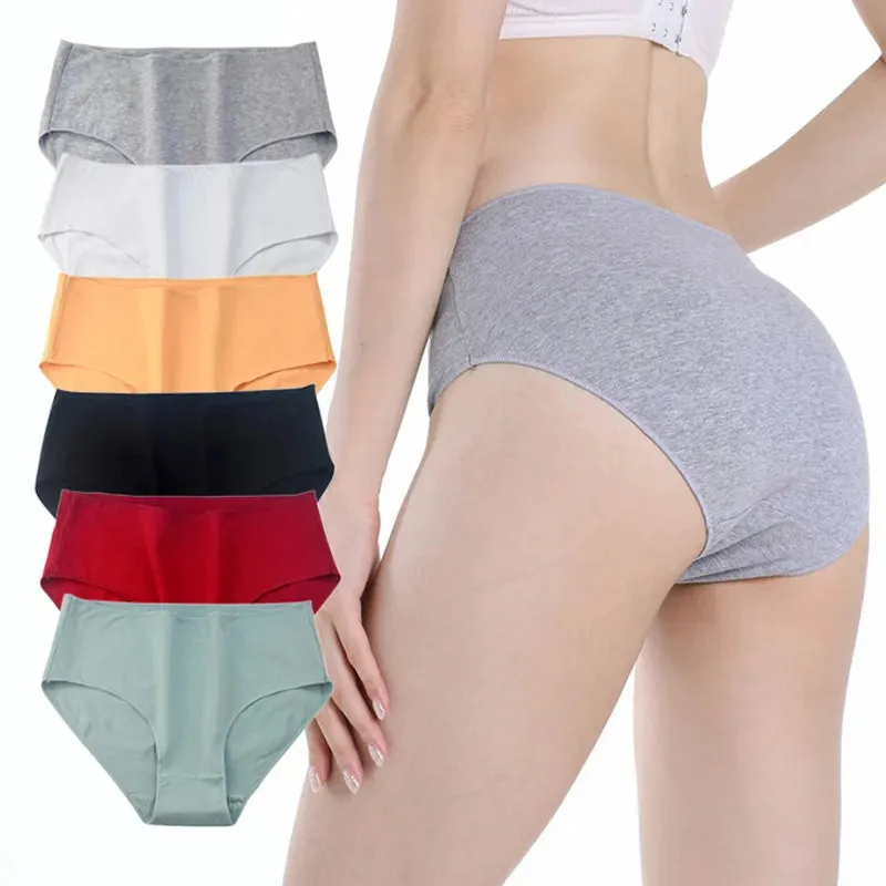 6PCS/Lot Cotton Seamless Panties Women High Waist Briefs Underwear Comfort Intimates Female Underpants Solid Color Pantys M-2XL