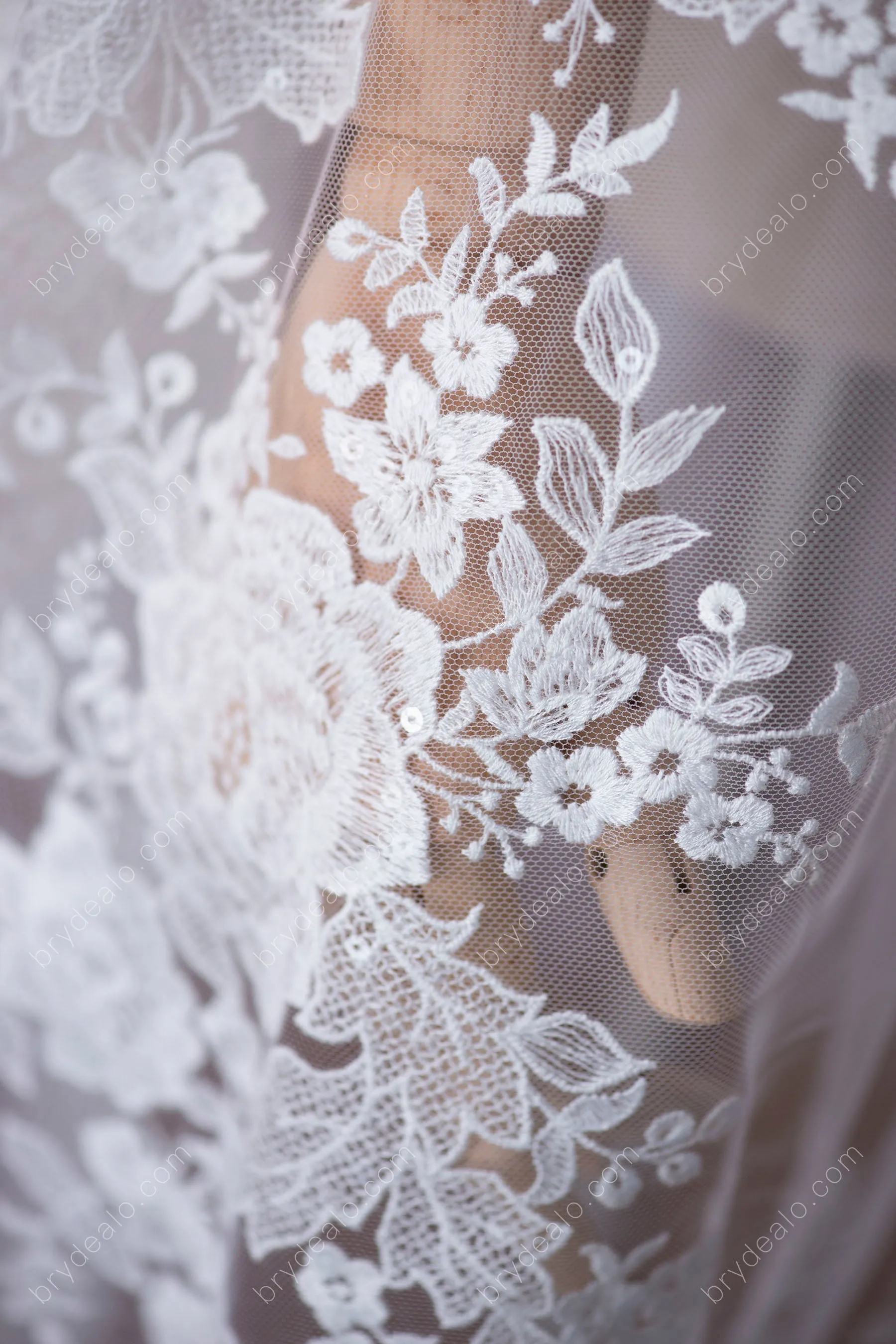 Beautiful Sequin Flower Bridal Lace Fabric