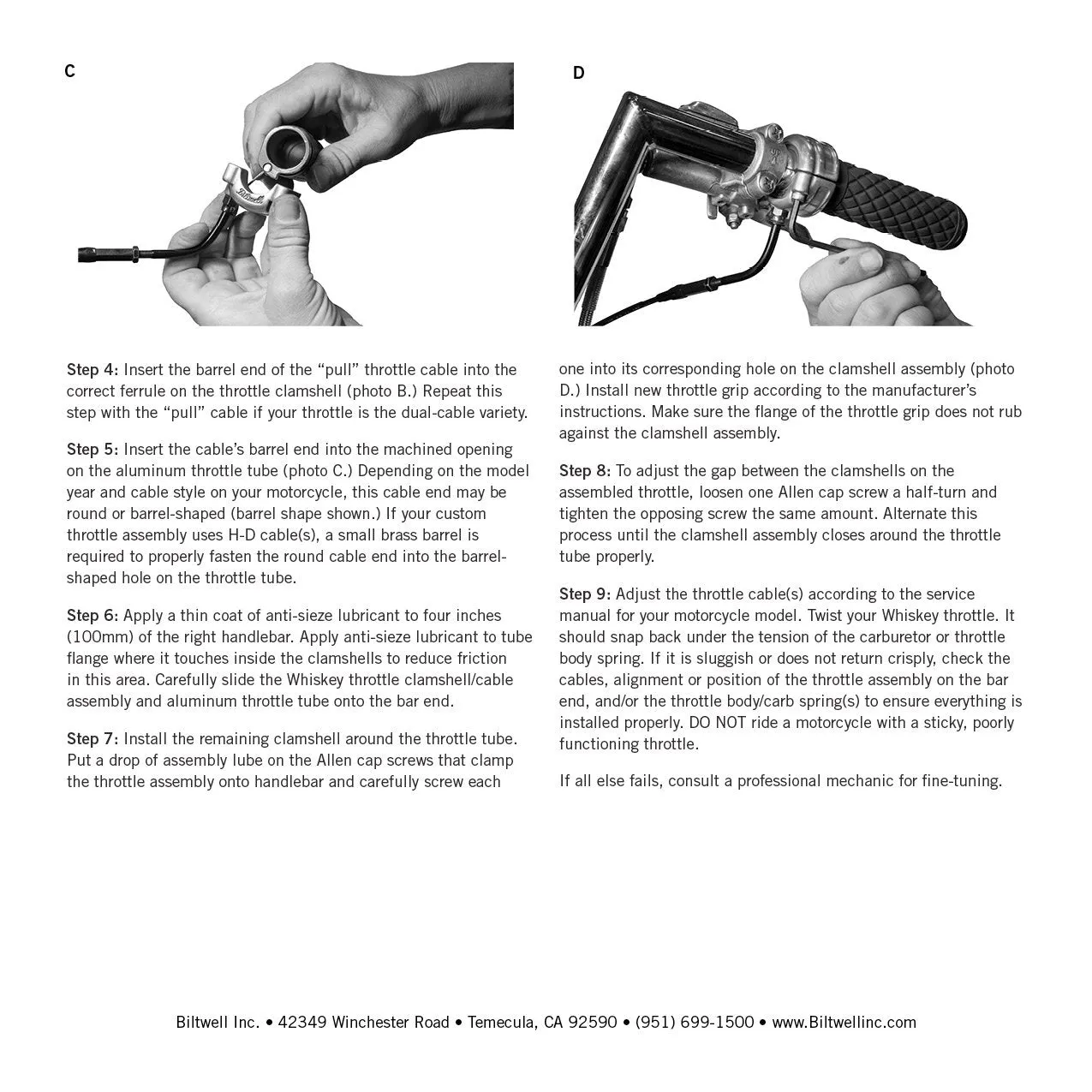 Biltwell Cast Whiskey Throttle 1" - Single Cable