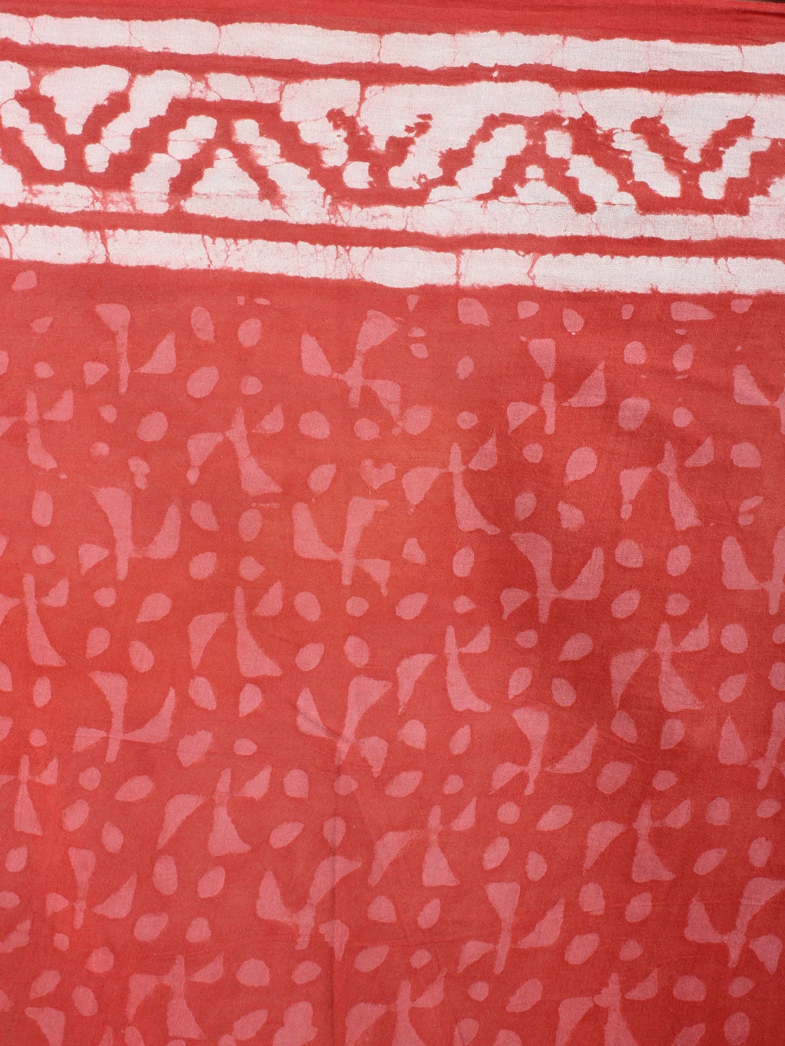 Dark Peach White Hand Block Printed in Natural Colors Cotton Mul Saree - S03170630