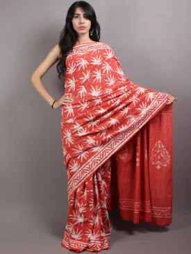 Dark Peach White Hand Block Printed in Natural Colors Cotton Mul Saree - S03170630