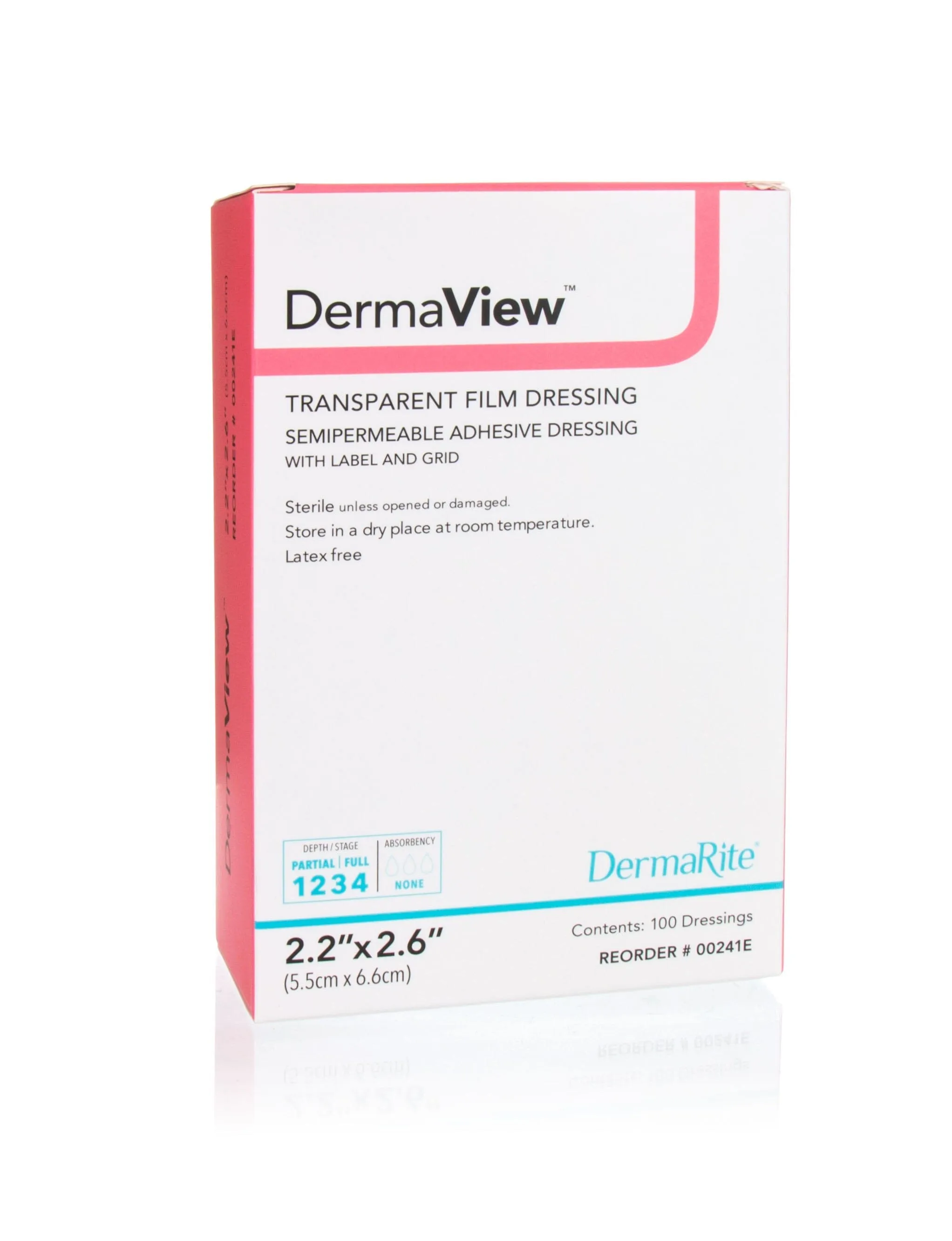 DermaView Transparent Semipermeable Adhesive Film Dressing, 2.2" x 2.6"