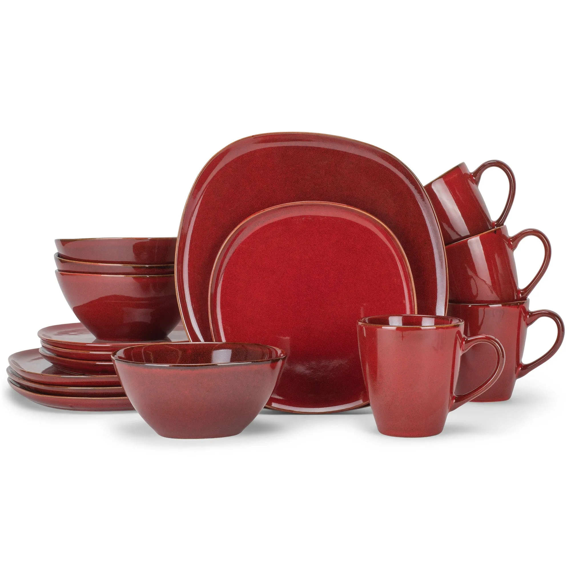 Elanze Designs Modern Chic Smooth Ceramic Stoneware Dinnerware 16 Piece Set - Service for 4, Deep Crimson Red