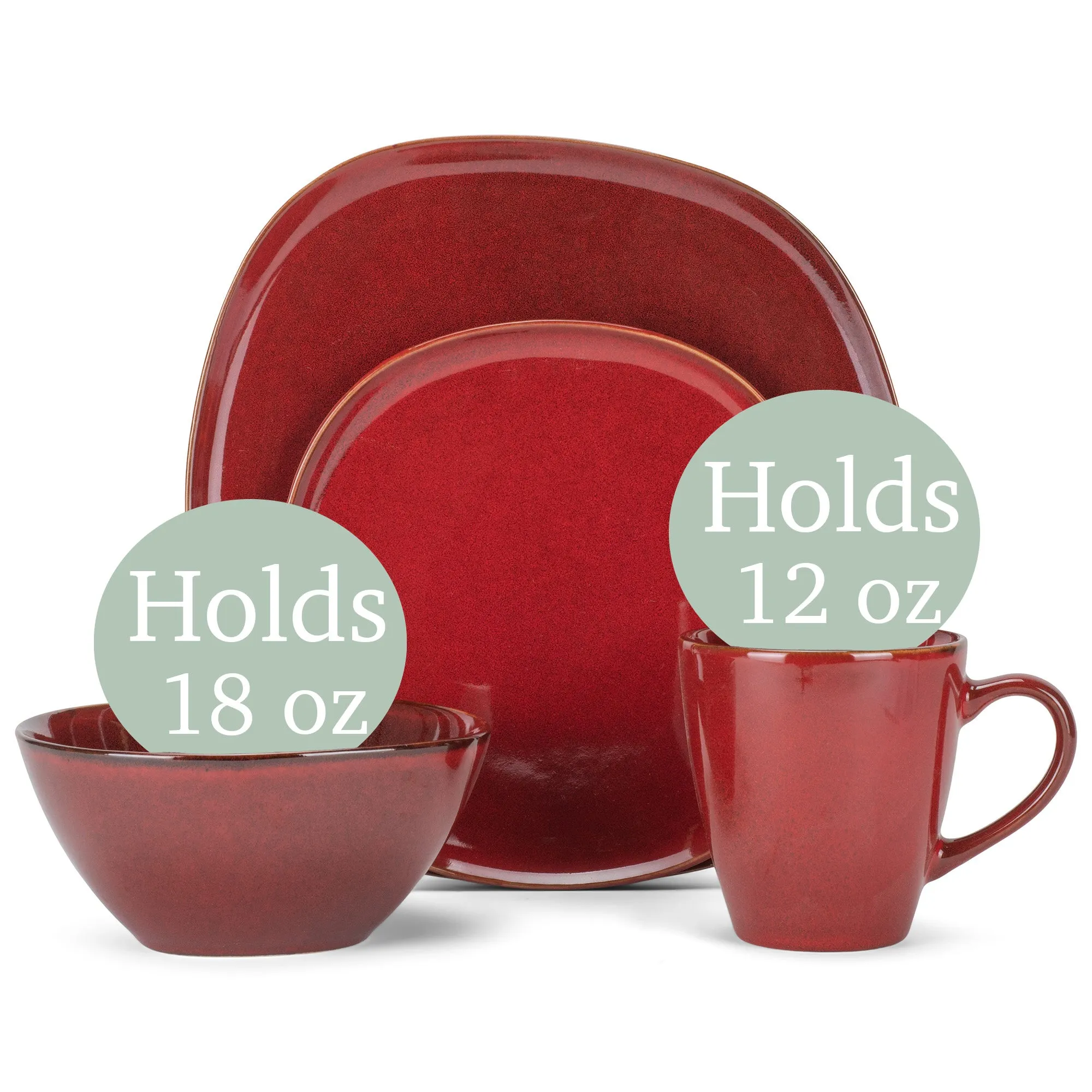 Elanze Designs Modern Chic Smooth Ceramic Stoneware Dinnerware 16 Piece Set - Service for 4, Deep Crimson Red