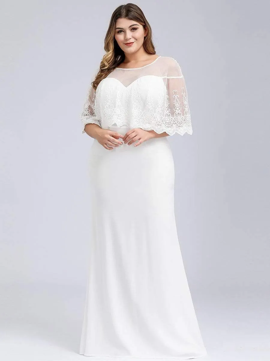 Ever-Pretty Plus Sweetheart Illusion Neckline Plus Size Wedding Dress With Ruffle Sleeves