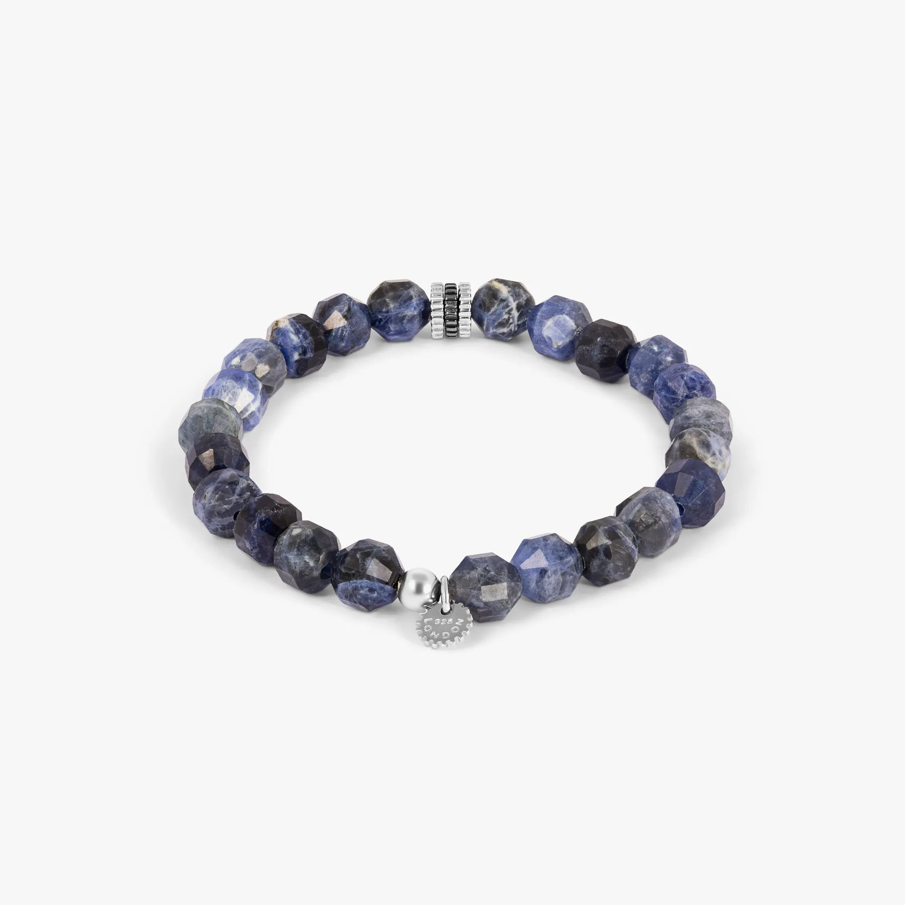 Gear Trio Hexade Beaded Bracelet in Rhodium Silver with Sodalite