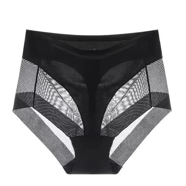 Ice Silk Women Panties Transparent Underwear Mesh Gauze Corset Waist Slimming Black Briefs Female Trainer Shaping Underpants2024