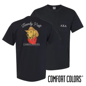 Lambda Chi Comfort Colors Cowboy Retriever Black Short Sleeve Pocket Tee