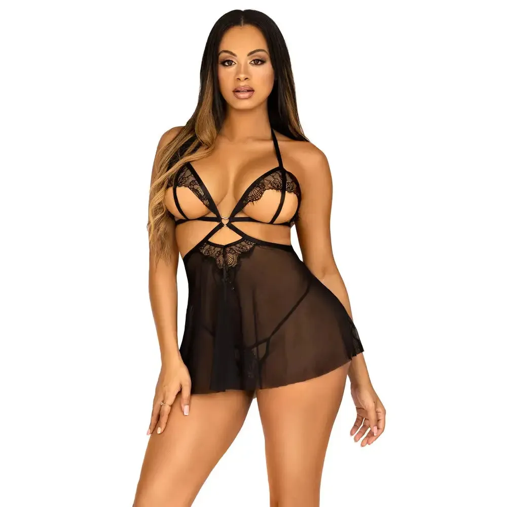 Leg Avenue Sexy Black Open Cup Babydoll and Panty