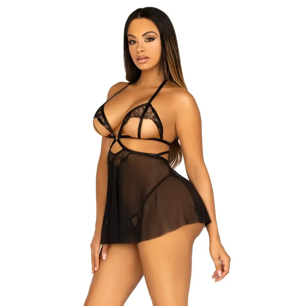 Leg Avenue Sexy Black Open Cup Babydoll and Panty