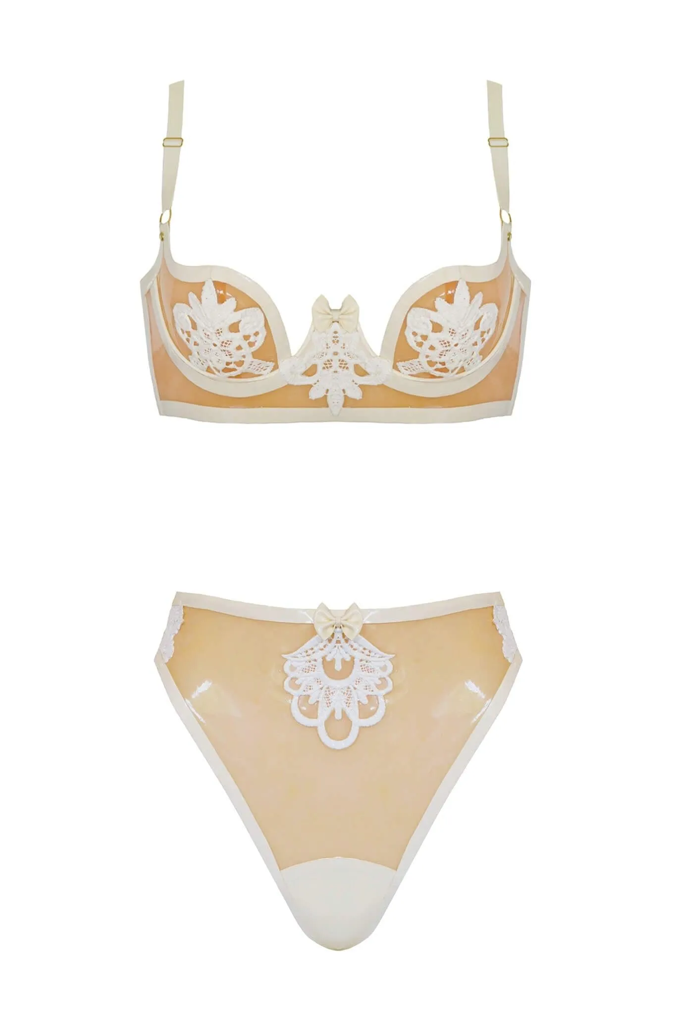 Maia White Latex Thong Set