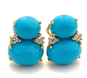 Medium GUM DROP™ Earrings with Pale Blue Topaz and Cabochon Topaz and Diamonds