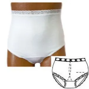 OPTIONS Ladies' Basic with Built-In Barrier/Support, White, Center Stoma, Small 4-5, Hips 33" - 37"