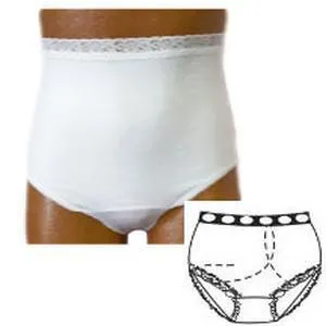 OPTIONS Ladies' Basic with Built-In Barrier/Support, White, Left-Side Stoma, Large 8-9, Hips 41" - 45"