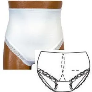 OPTIONS Ladies' Brief with Built-In Barrier/Support, White, Center Stoma, Small 4-5, Hips 33" - 37"