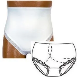 OPTIONS Ladies' Brief with Open Crotch and Built-In Barrier/Support, Black, Left-Side Stoma, Medium 6-7, Hips 37" - 41"