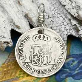 Pirate Chic Silver 2 Reale Spanish Portrait Dollar Dated 1784 - the Legendary "Piece of Eight" Pendant | Artifact #8876