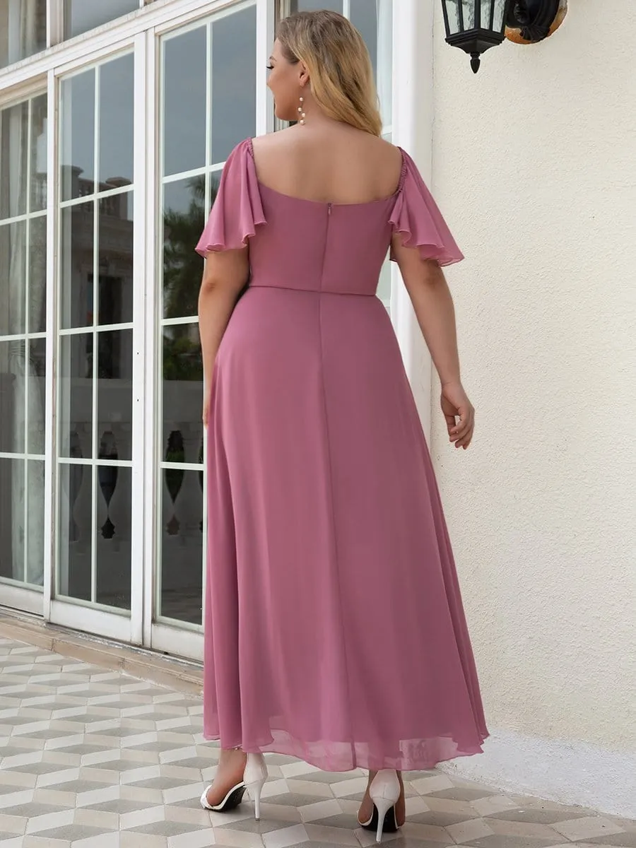 Plus Size Off-Shoulder Flutter Sleeve Bridesmaid Dress