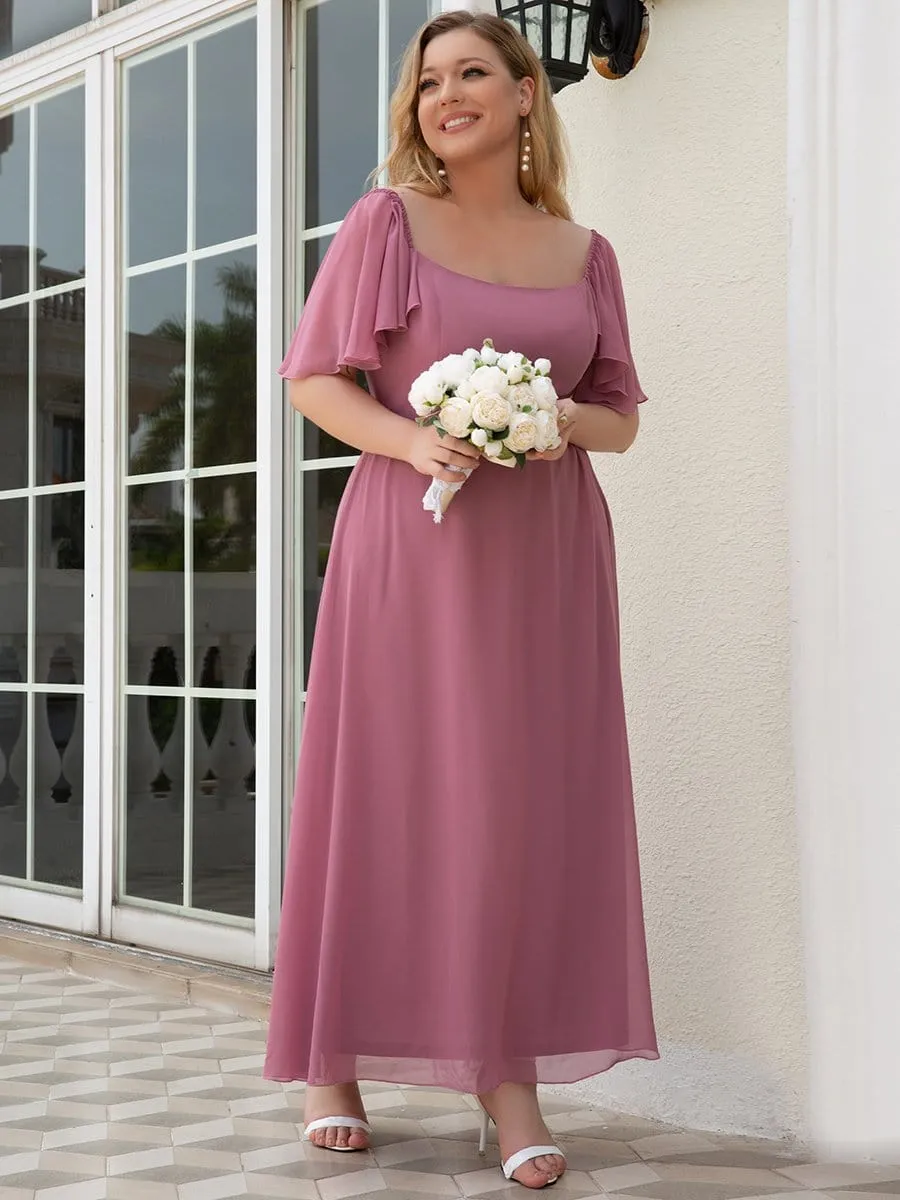 Plus Size Off-Shoulder Flutter Sleeve Bridesmaid Dress