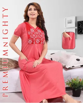 Pure cotton Pink hosiery nighty Gown for Women