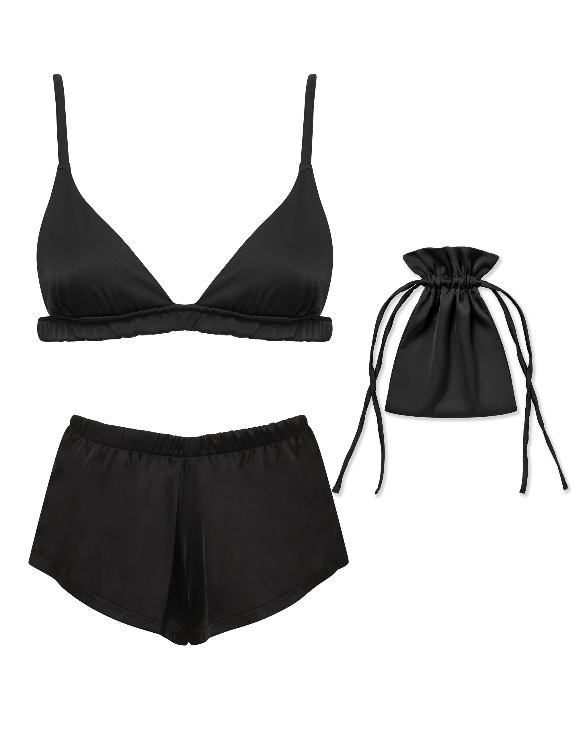 Saskia Luxury Satin Soft Bra and Short Set Black