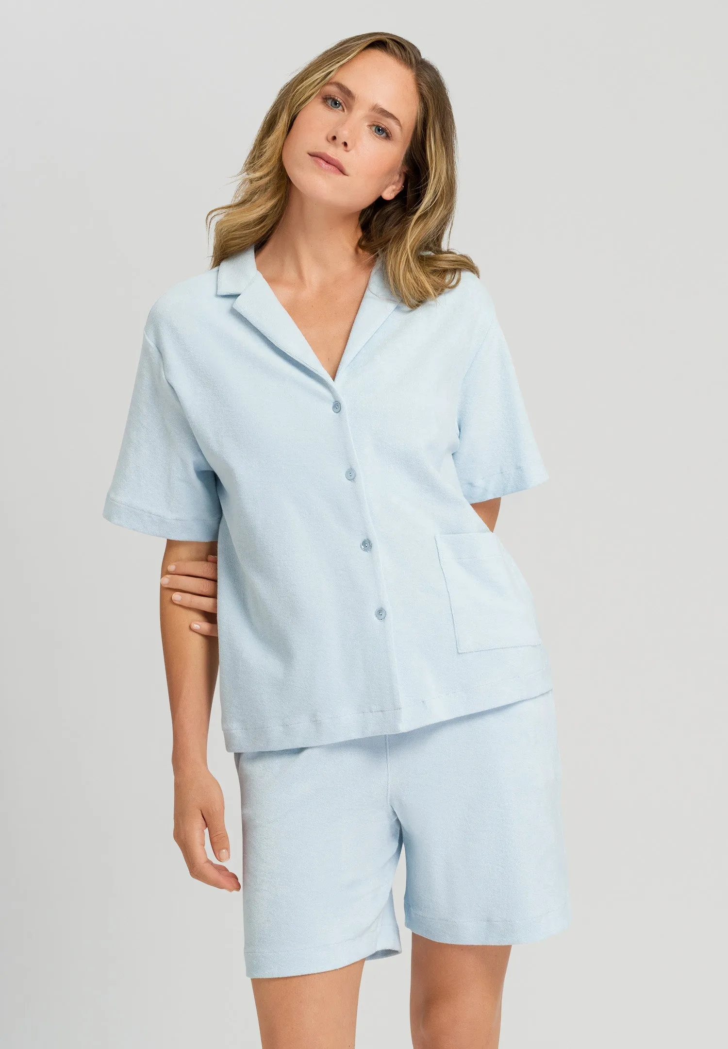 Sleep And Lounge Notch Collar Cotton Shirt | Misty Blue 77720-2518