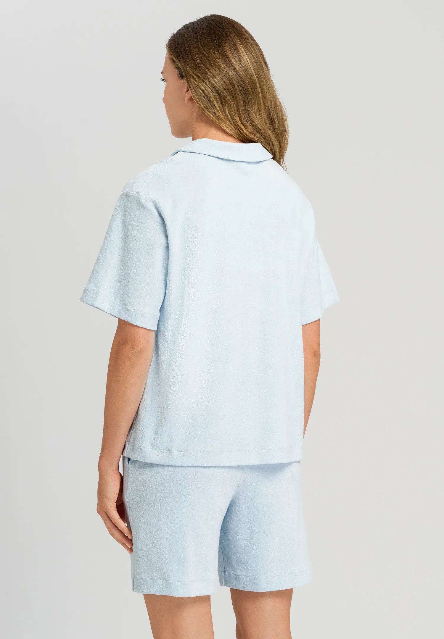 Sleep And Lounge Notch Collar Cotton Shirt | Misty Blue 77720-2518