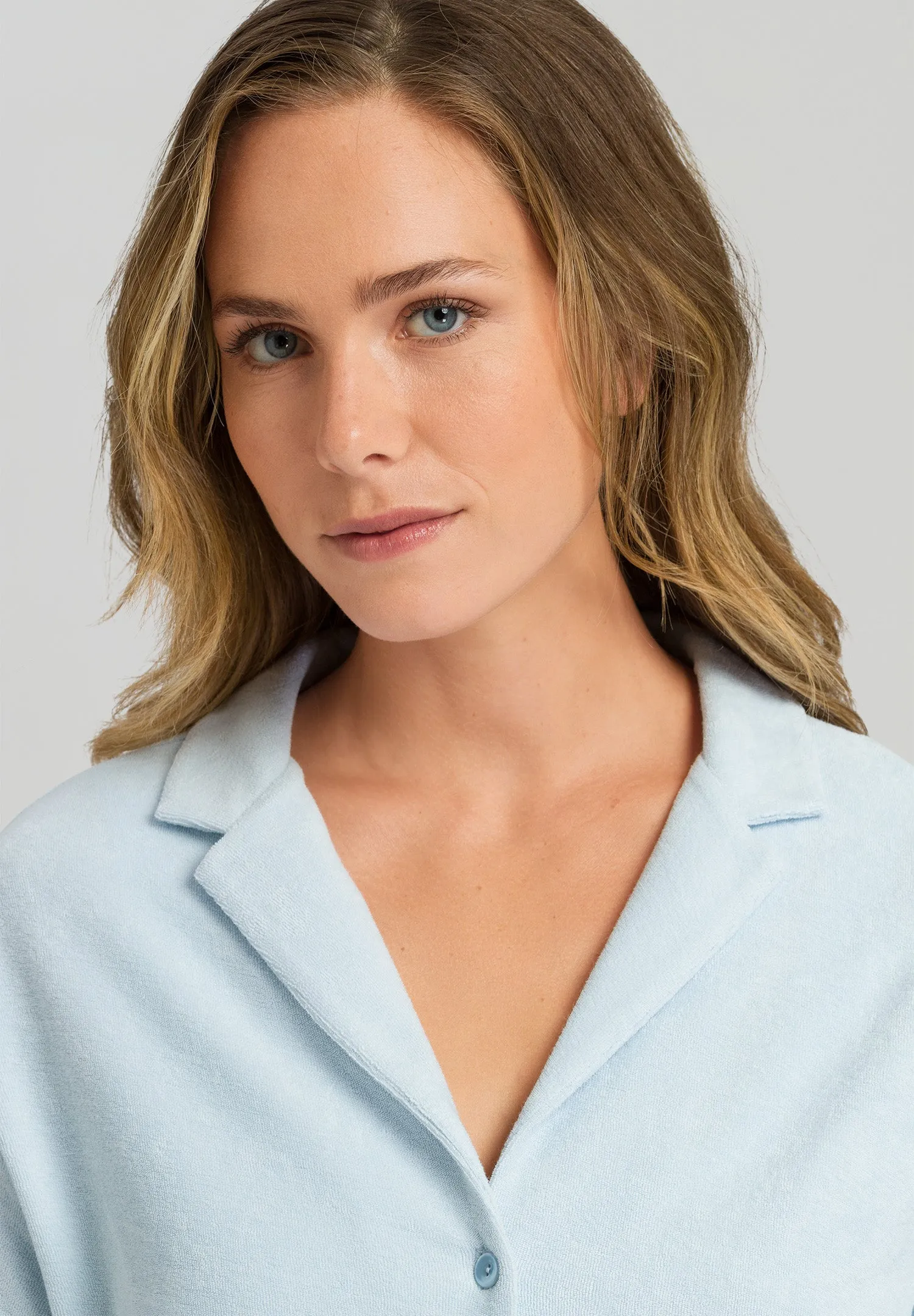 Sleep And Lounge Notch Collar Cotton Shirt | Misty Blue 77720-2518