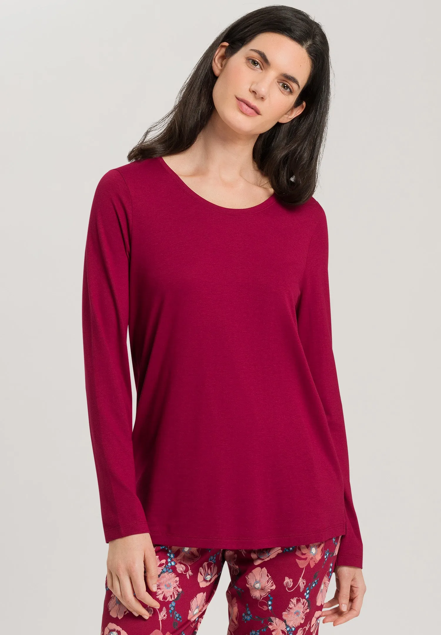 Sleep And Lounge Relaxed Round Neck Top | Burgundy 77844-2459