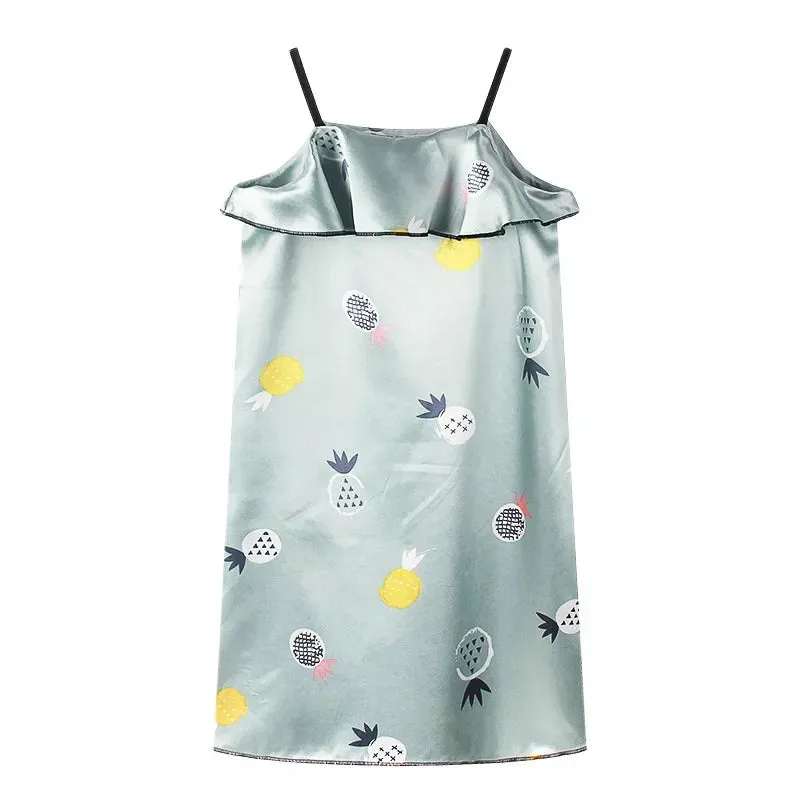 Summer Girls Night Dress 2024 Ice Silk Children's Pajamas Princess Sleepwear for Kids Baby Nightgowns Home Clothes 2-12years