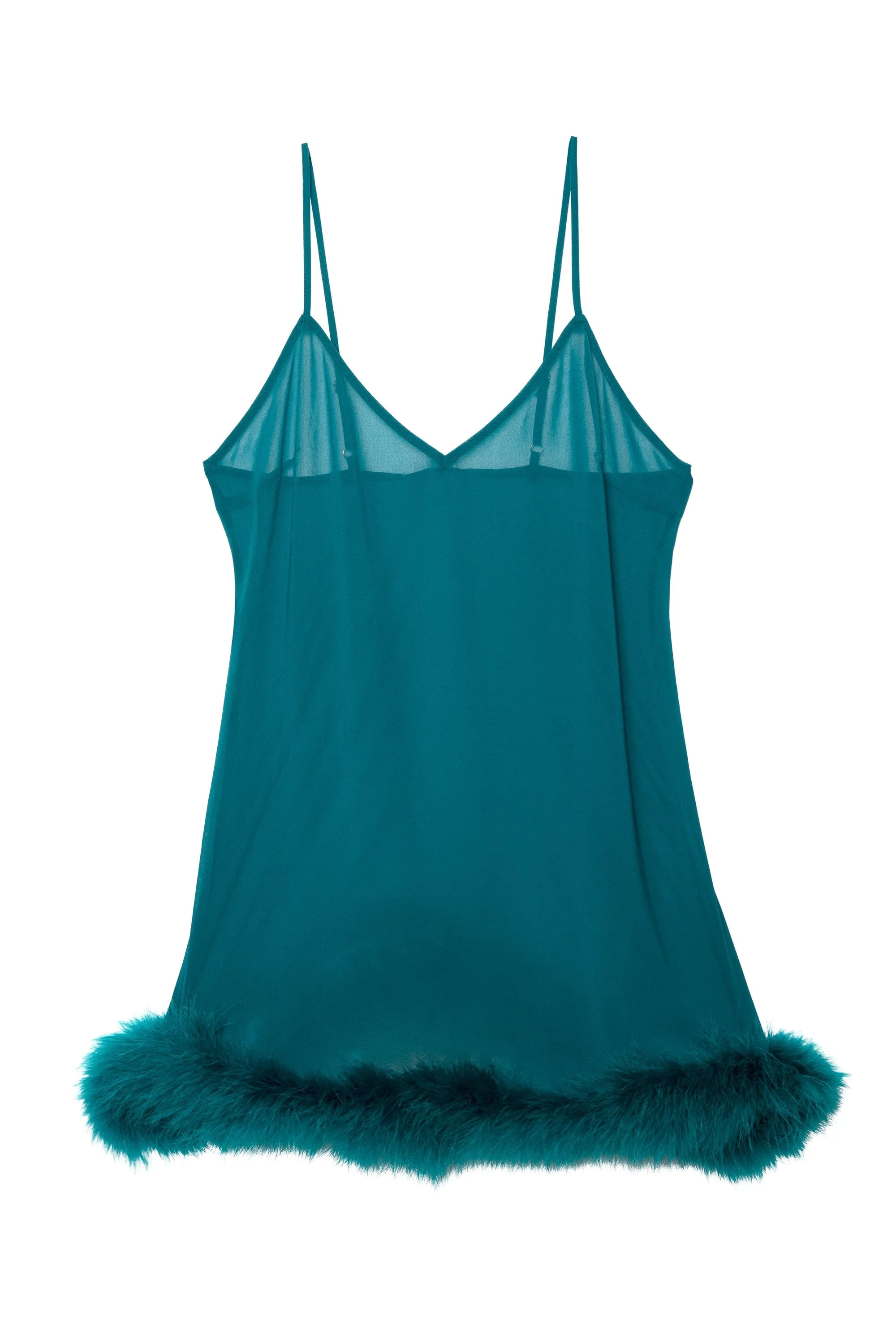 Teal Feather Trim Babydoll