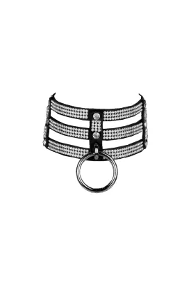 Triple Layered Diamond Leather Collar