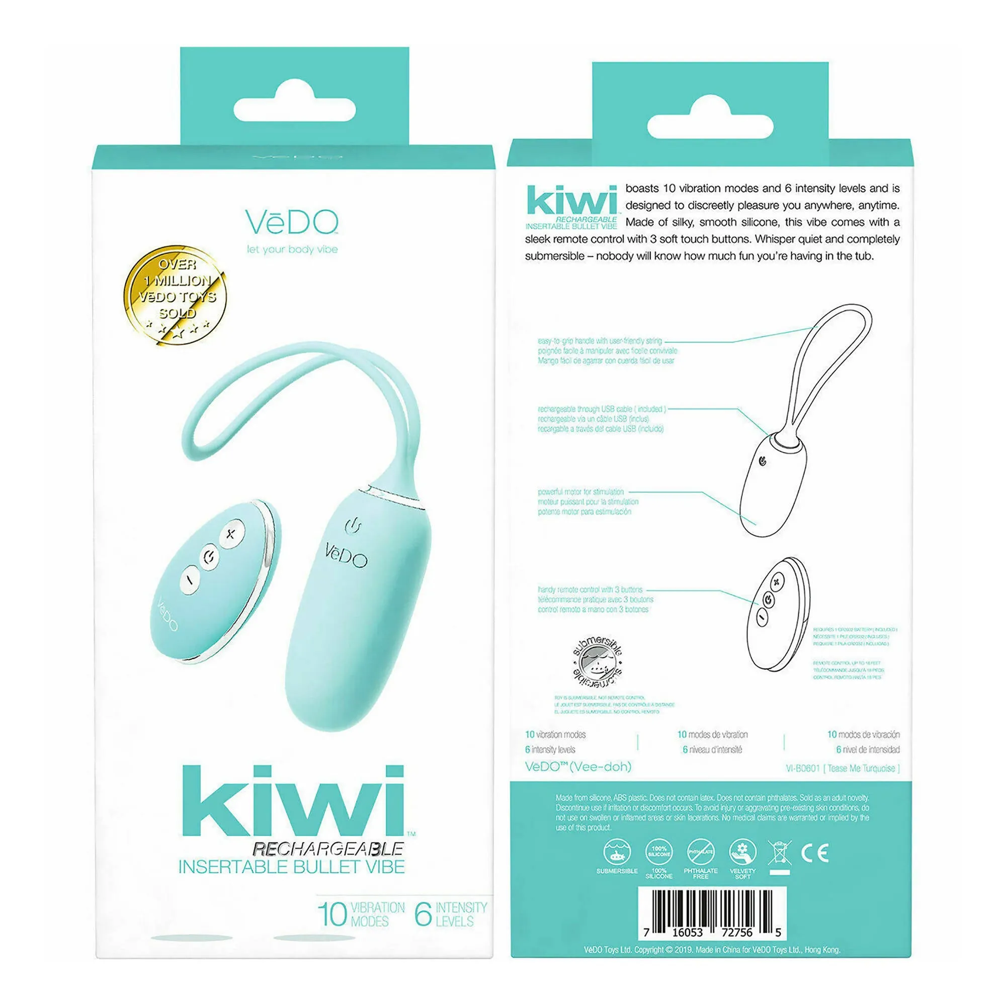 VeDO KIWI Rechargeable Bullet Egg - Tease Me Turquoise