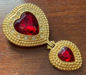 Victoria's Secret Gold Tone Red Rhinestone Heart Brooch Pin