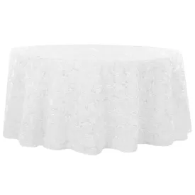 Wedding Rosette SATIN 132" Round Tablecloth - White