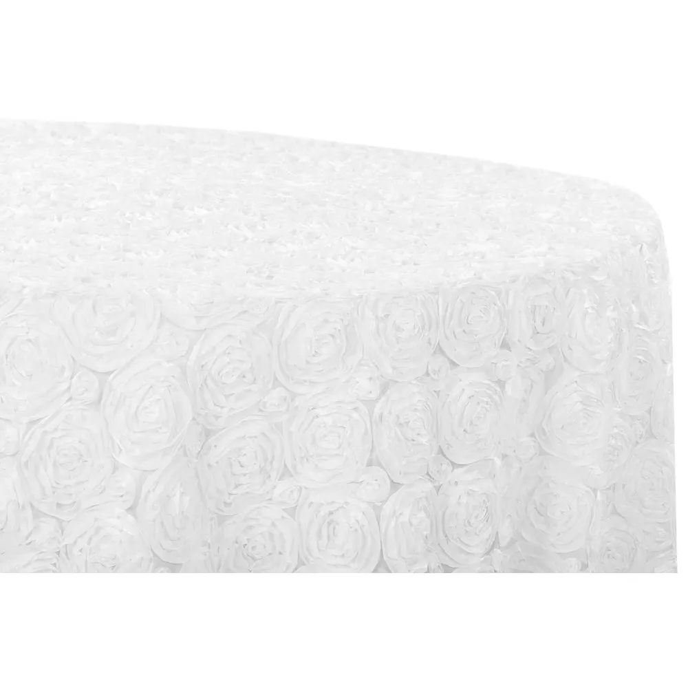 Wedding Rosette SATIN 132" Round Tablecloth - White