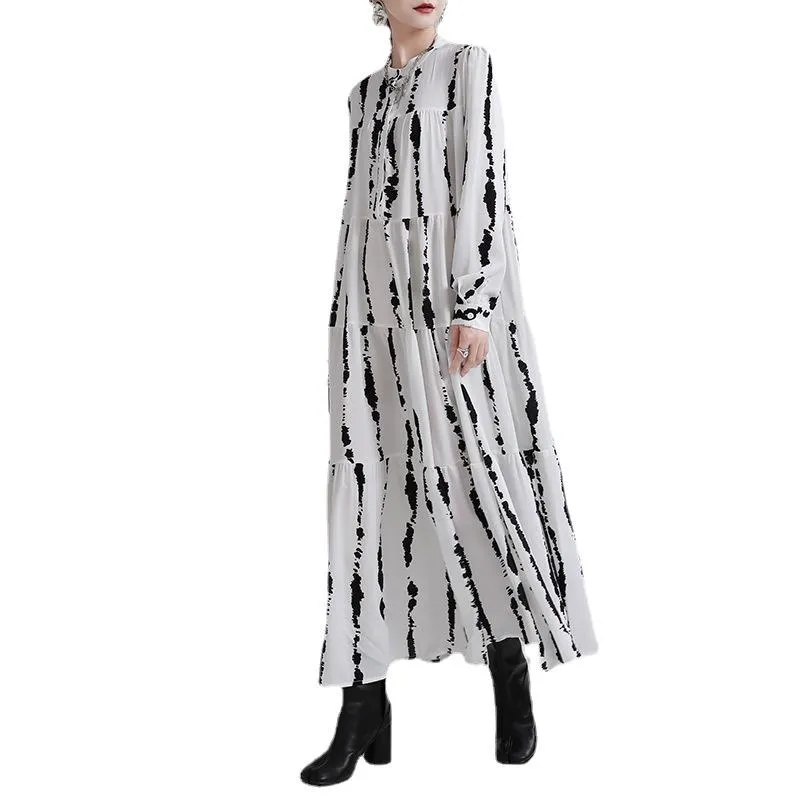 Women Long Sleeves Stand Collar Fall Cozy Dresses